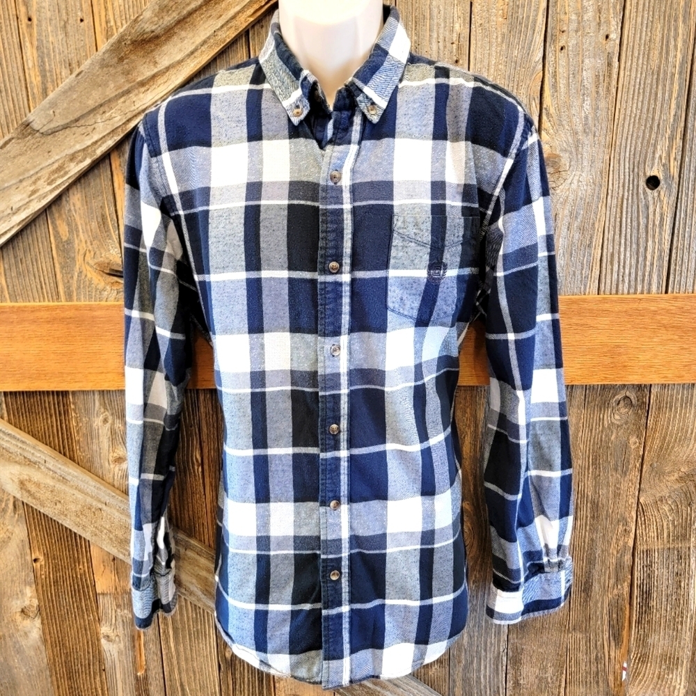 Chaps Performance Large Long Sleeve Flannel Blue white Mens Button-Front Shirt
